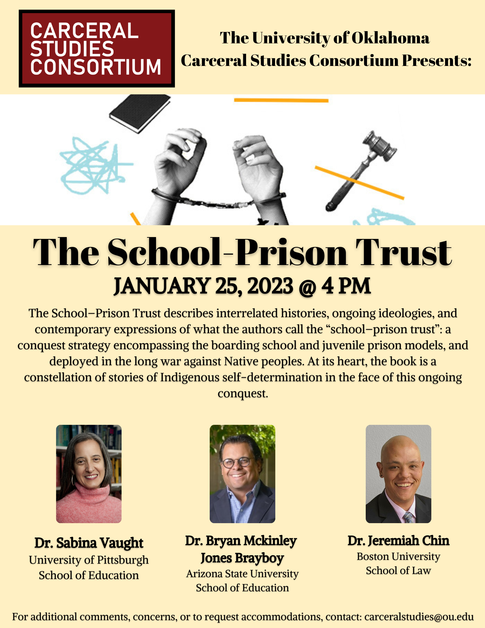 OU Carceral Studies Consortium Hosts Dr. Sabina Vaught and Coauthors – “The School-Prison Trust” Book Talk